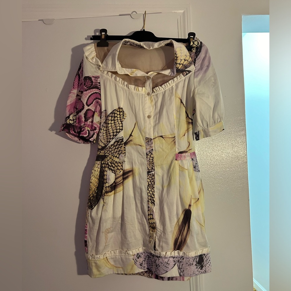 Vintage Just Cavalli Printed Mesh Panel Dress Collared Y2K Designer Rare